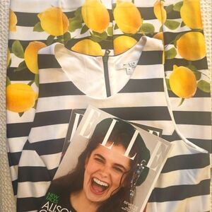 Milly Striped Lemon Empire Waist Above Knee Dress